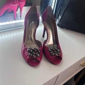Gianni Bini Fuchsia Peep-Toe Heels with Embellishments